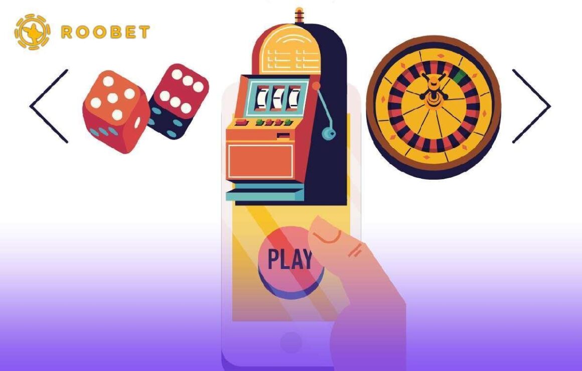 Mobile casino games represented by dice, slots, and roulette wheel